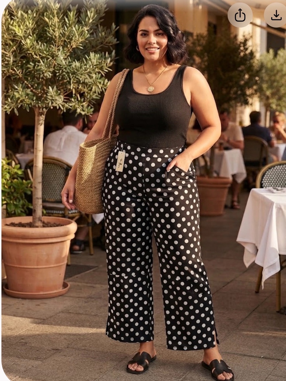 Women's Black Polka Dot Wide-Leg Pants